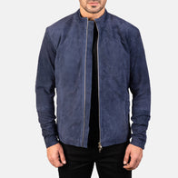 Charcoal Navy Blue Suede Biker Jacket by Dash Racegear - men Jacket view 1