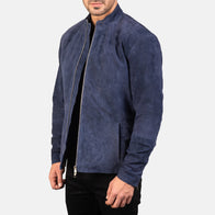 Charcoal Navy Blue Suede Biker Jacket by Dash Racegear - men Jacket view 2