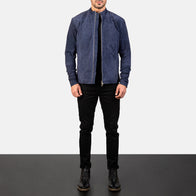 Charcoal Navy Blue Suede Biker Jacket by Dash Racegear - men Jacket view 3