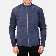 Charcoal Navy Blue Suede Biker Jacket by Dash Racegear - men Jacket view 4