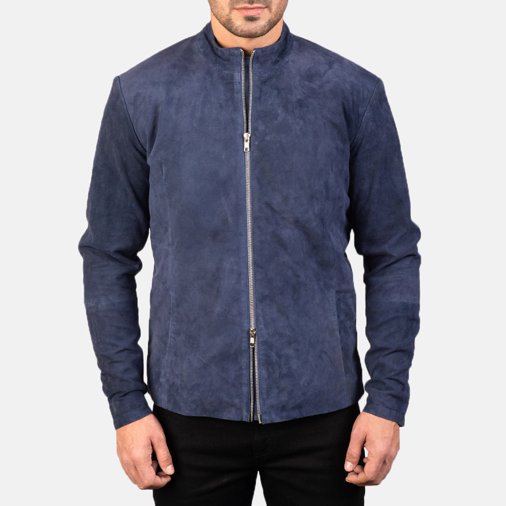 Charcoal Navy Blue Suede Biker Jacket by Dash Racegear - men Jacket view 4