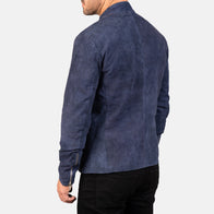 Charcoal Navy Blue Suede Biker Jacket by Dash Racegear - men Jacket view 5