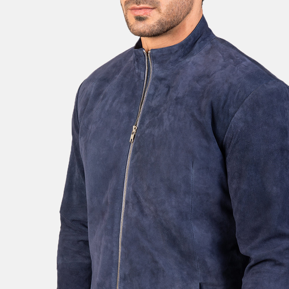 Charcoal Navy Blue Suede Biker Jacket by Dash Racegear - men Jacket view 6