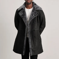 Charles Distressed Black Leather Shearling Double-Breasted Coat by Dash Racegear - men Jacket view 1
