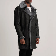 Charles Distressed Black Leather Shearling Double-Breasted Coat by Dash Racegear - men Jacket view 2