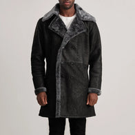 Charles Distressed Black Leather Shearling Double-Breasted Coat by Dash Racegear - men Jacket view 4