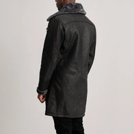 Charles Distressed Black Leather Shearling Double-Breasted Coat by Dash Racegear - men Jacket view 5