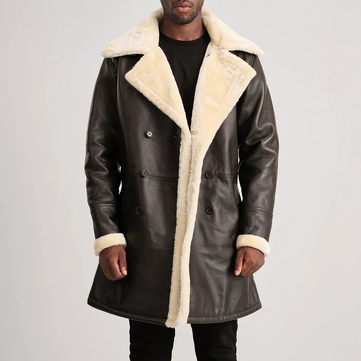 Charles Brown Leather Shearling Double-Breasted Coat by Dash Racegear - men Jacket view 1