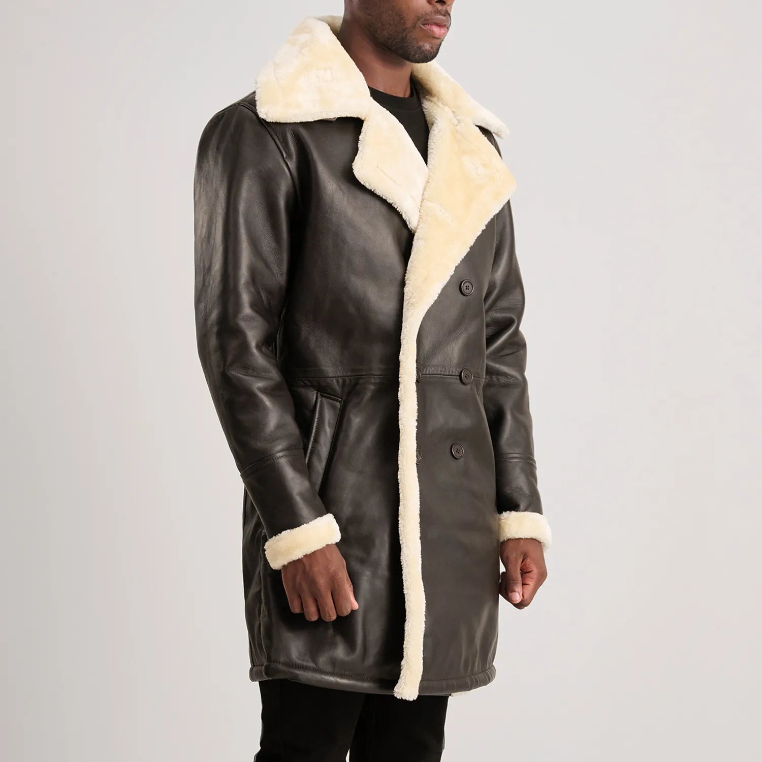 Charles Brown Leather Shearling Double-Breasted Coat by Dash Racegear - men Jacket view 2