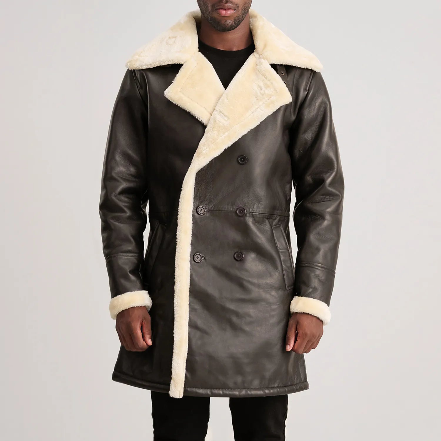 Charles Brown Leather Shearling Double-Breasted Coat by Dash Racegear - men Jacket view 4