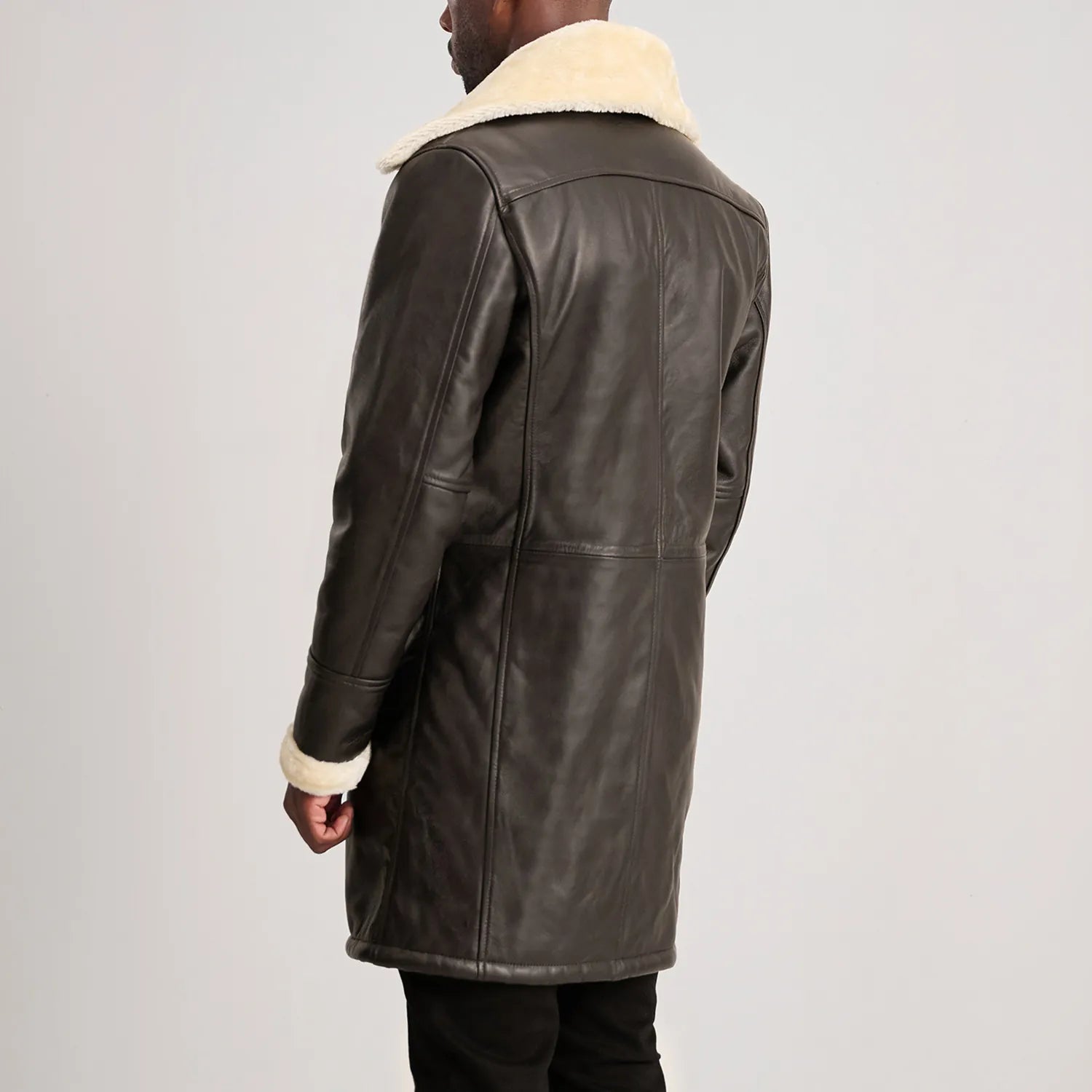 Charles Brown Leather Shearling Double-Breasted Coat by Dash Racegear - men Jacket view 5