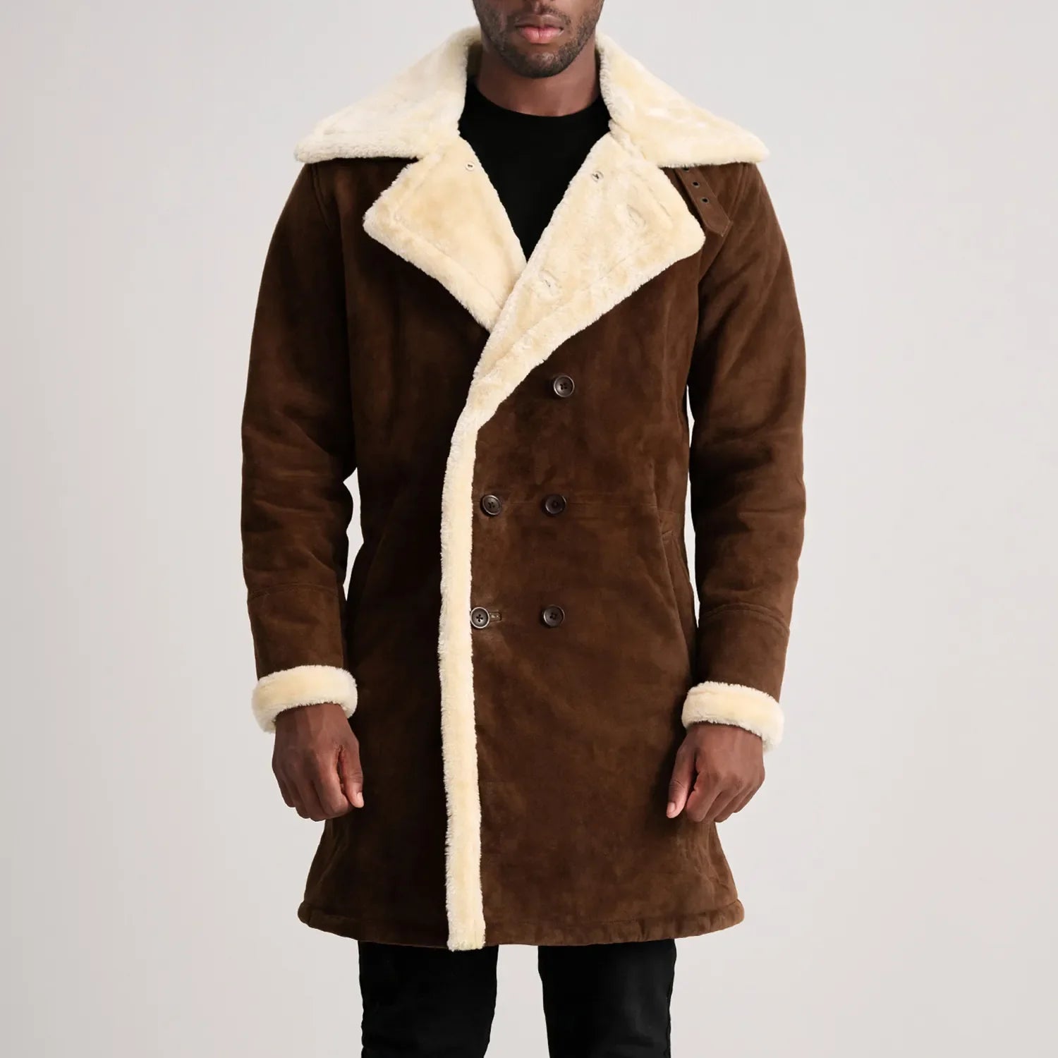 Charles Brown Suede Leather Shearling Double-Breasted Coat by Dash Racegear - men Jacket view 4