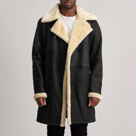 Charles Tumbled Black Leather Shearling Double-Breasted Coat by Dash Racegear - men Jacket view 1