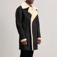 Charles Tumbled Black Leather Shearling Double-Breasted Coat by Dash Racegear - men Jacket view 2