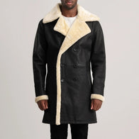 Charles Tumbled Black Leather Shearling Double-Breasted Coat by Dash Racegear - men Jacket view 4