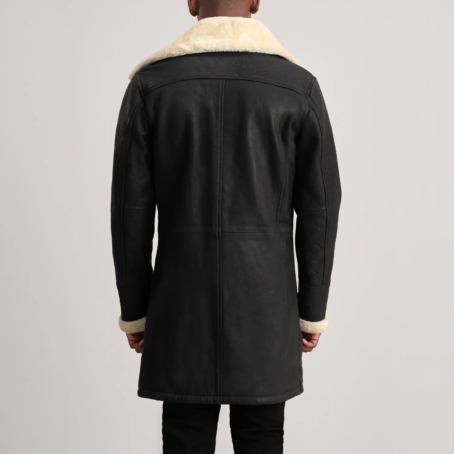 Charles Tumbled Black Leather Shearling Double-Breasted Coat by Dash Racegear - men Jacket view 5