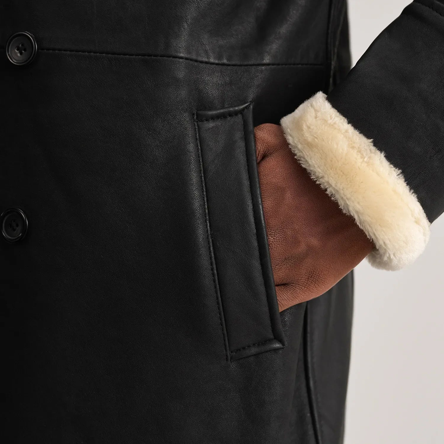 Charles Tumbled Black Leather Shearling Double-Breasted Coat by Dash Racegear - men Jacket view 6