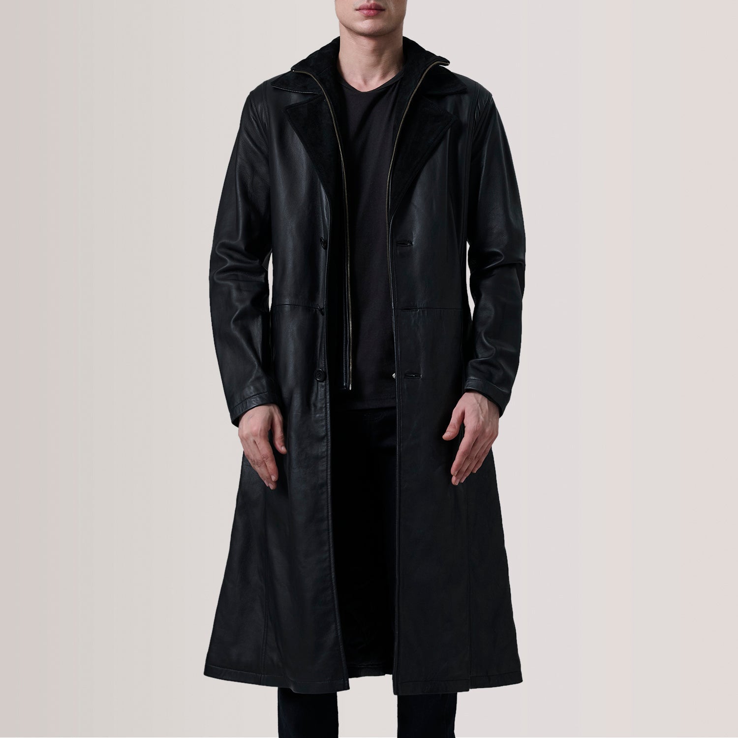 Charlton Black Leather Single Breasted Coat by Dash Racegear - men Jacket view 1