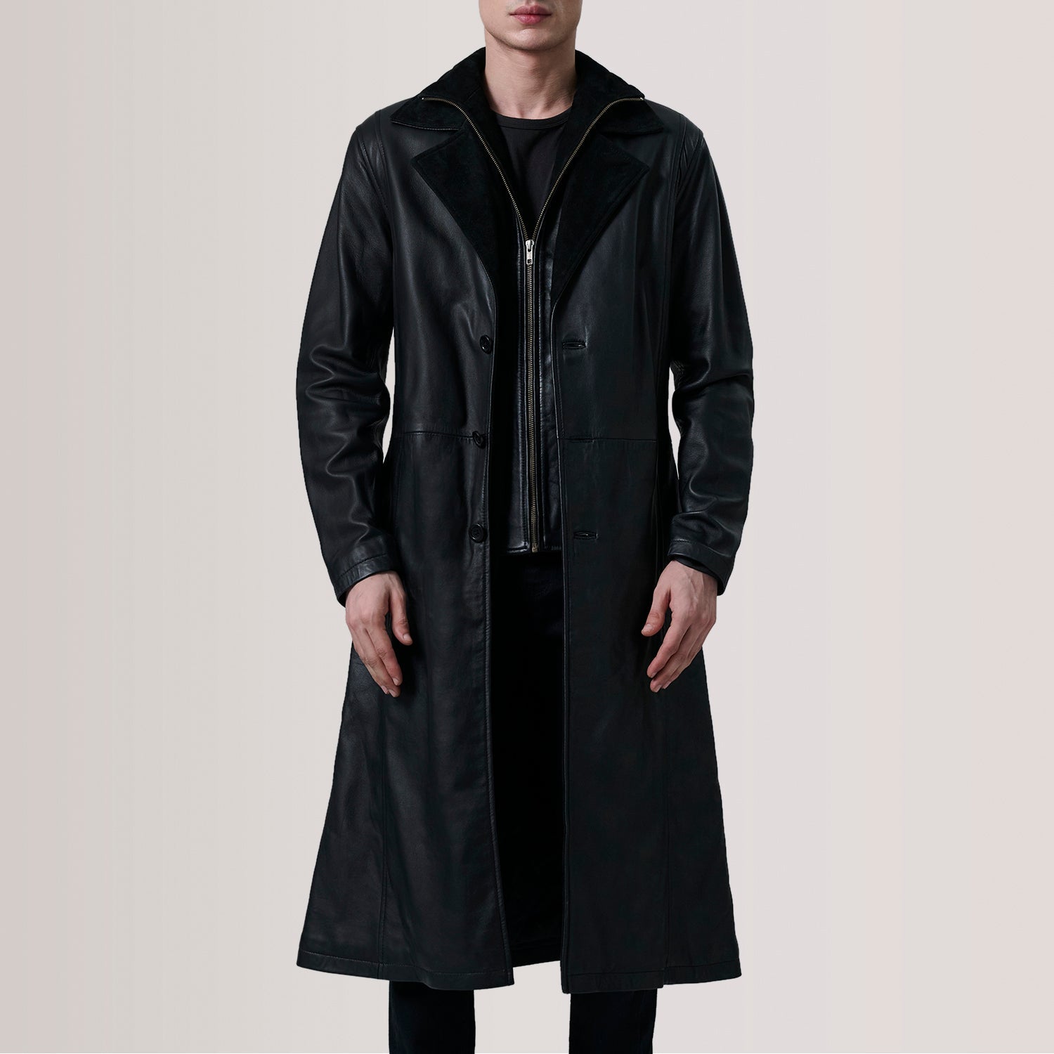 Charlton Black Leather Single Breasted Coat by Dash Racegear - men Jacket view 5