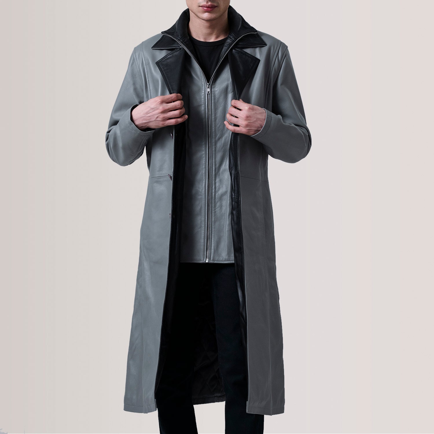 Charlton Grey Leather Single Breasted Coat by Dash Racegear - men Jacket view 1