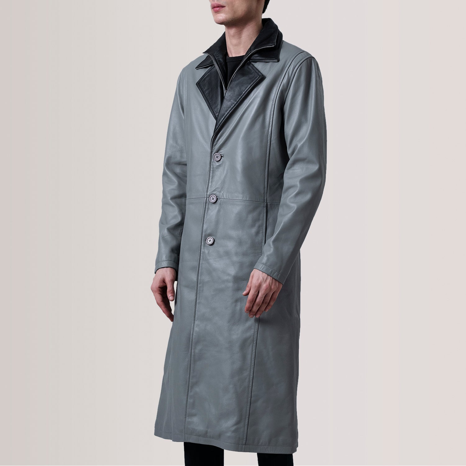 Charlton Grey Leather Single Breasted Coat by Dash Racegear - men Jacket view 3