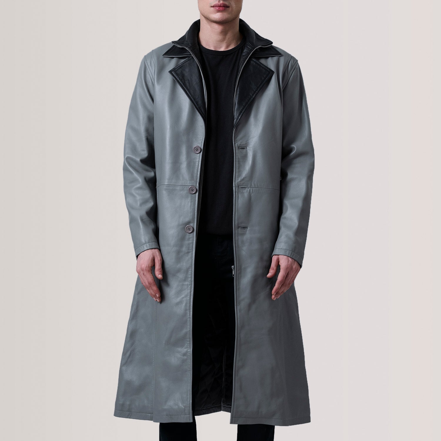 Charlton Grey Leather Single Breasted Coat by Dash Racegear - men Jacket view 5