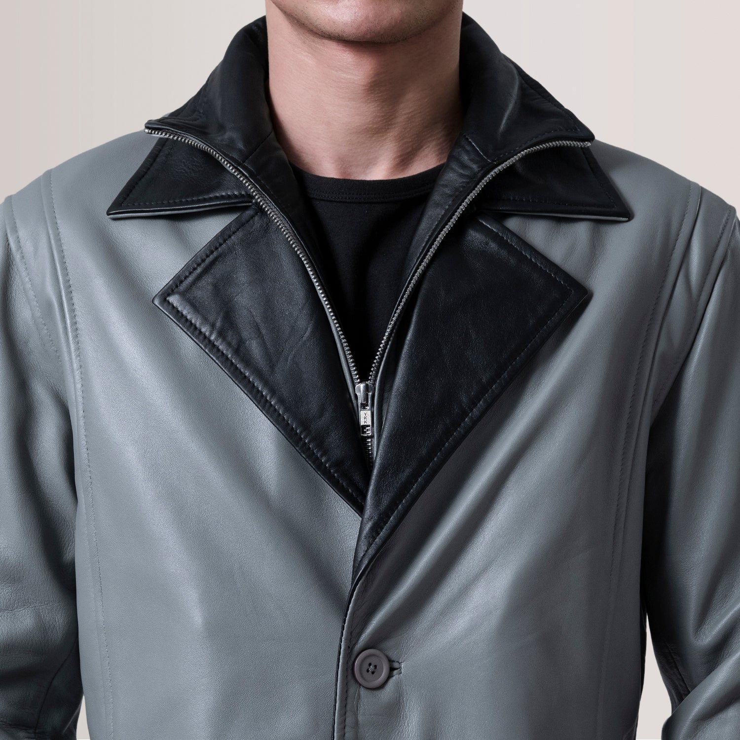 Charlton Grey Leather Single Breasted Coat by Dash Racegear - men Jacket view 6