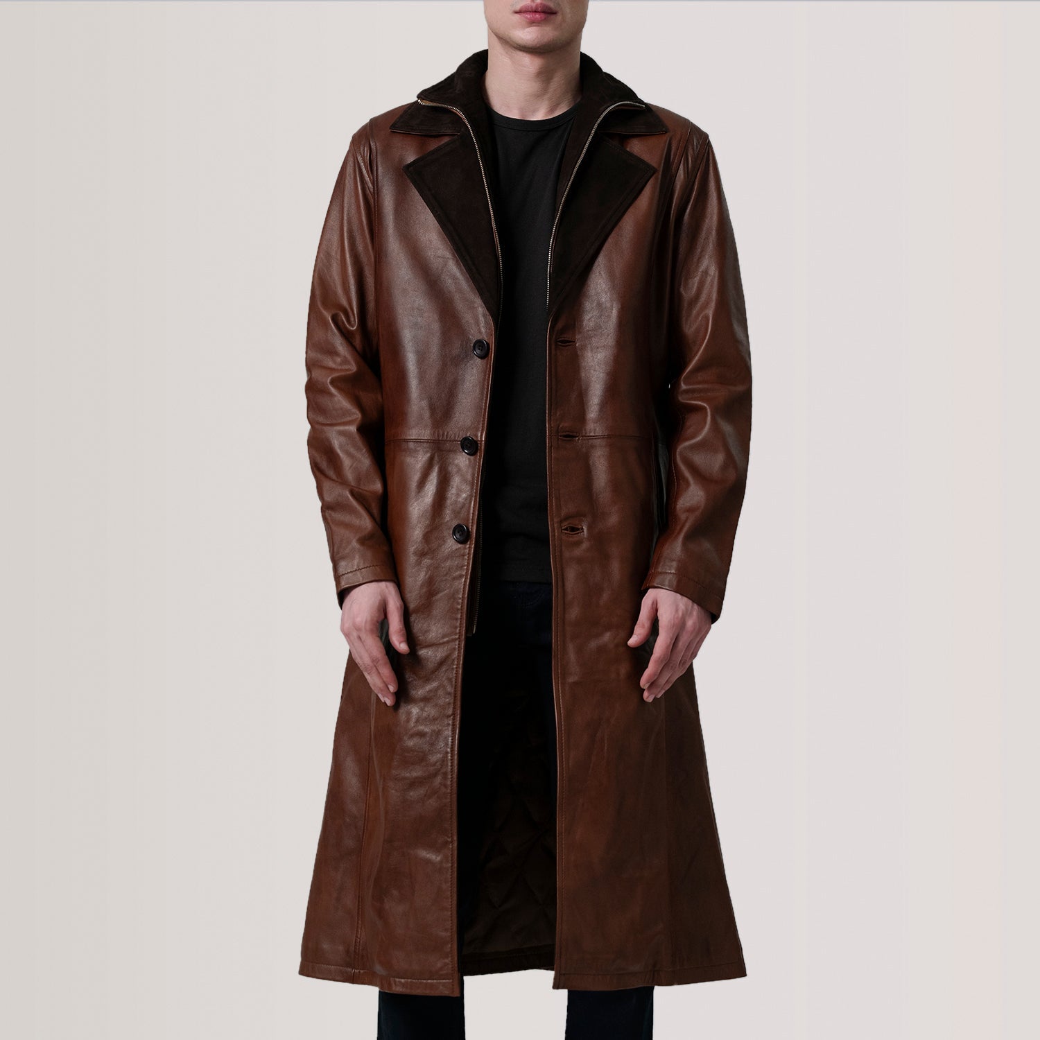 Charlton Waxed Brown Leather Single Breasted Coat by Dash Racegear - men Jacket view 1