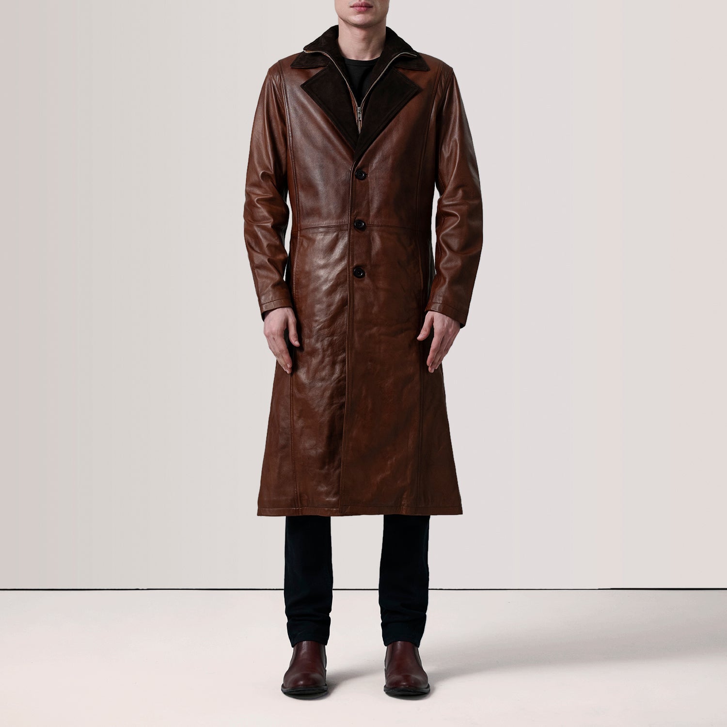 Charlton Waxed Brown Leather Single Breasted Coat by Dash Racegear - men Jacket view 2