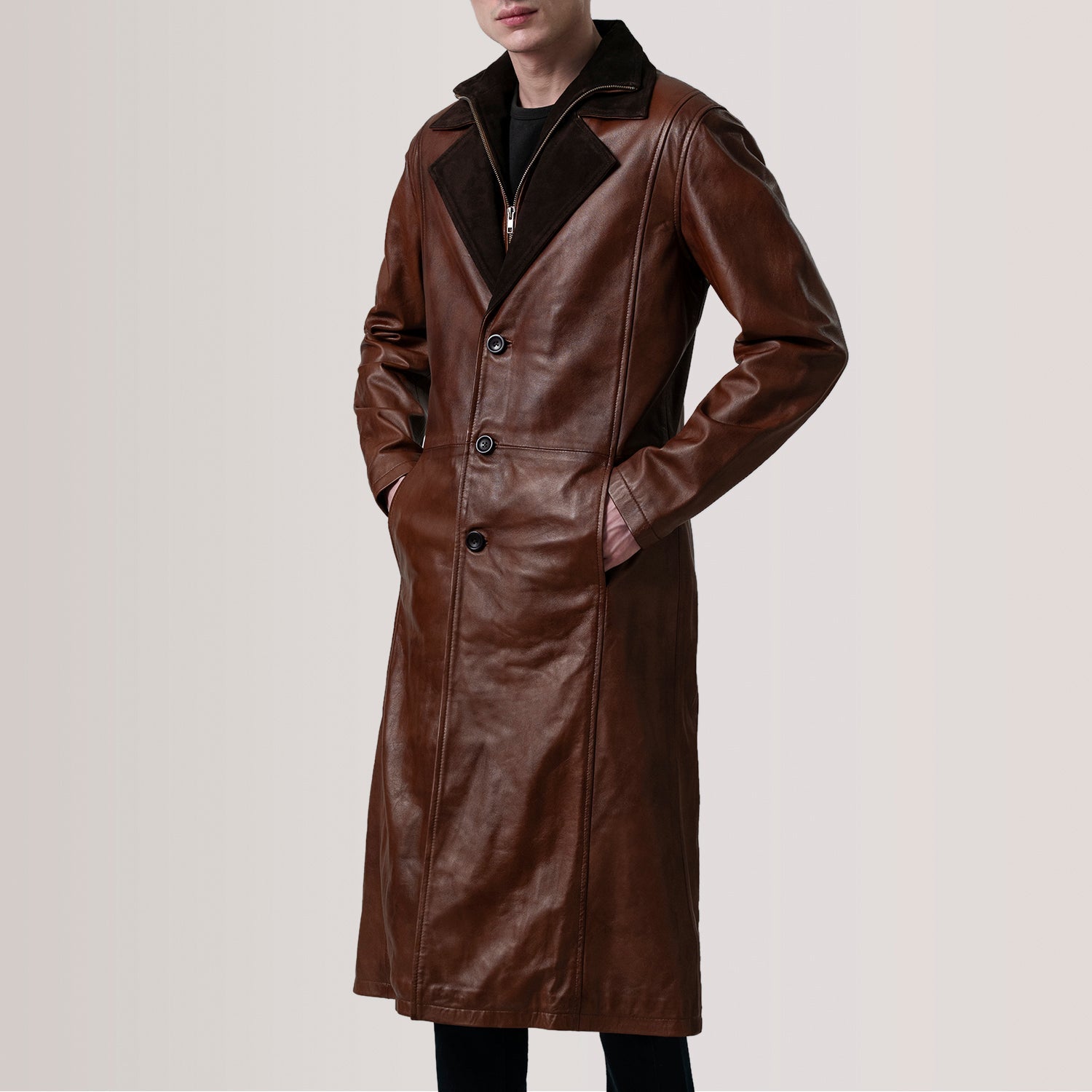 Charlton Waxed Brown Leather Single Breasted Coat by Dash Racegear - men Jacket view 3