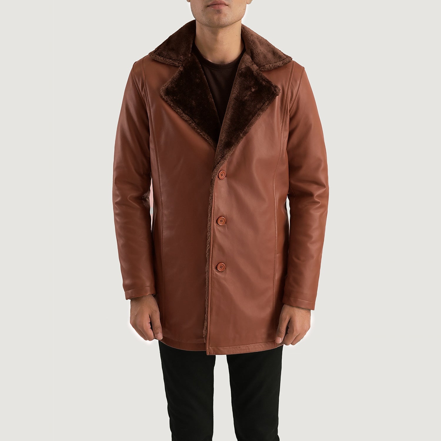 Cinnamon Brown Leather Fur Coat by Dash Racegear - men Jacket view 1