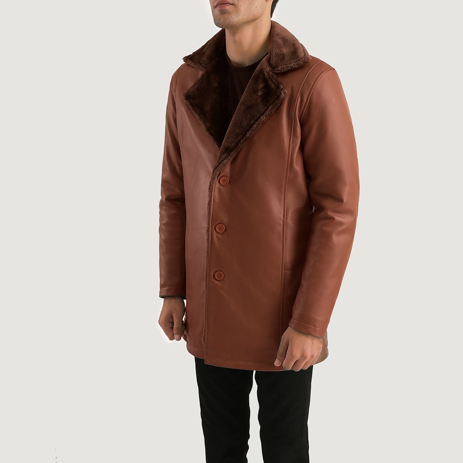 Cinnamon Brown Leather Fur Coat by Dash Racegear - men Jacket view 2
