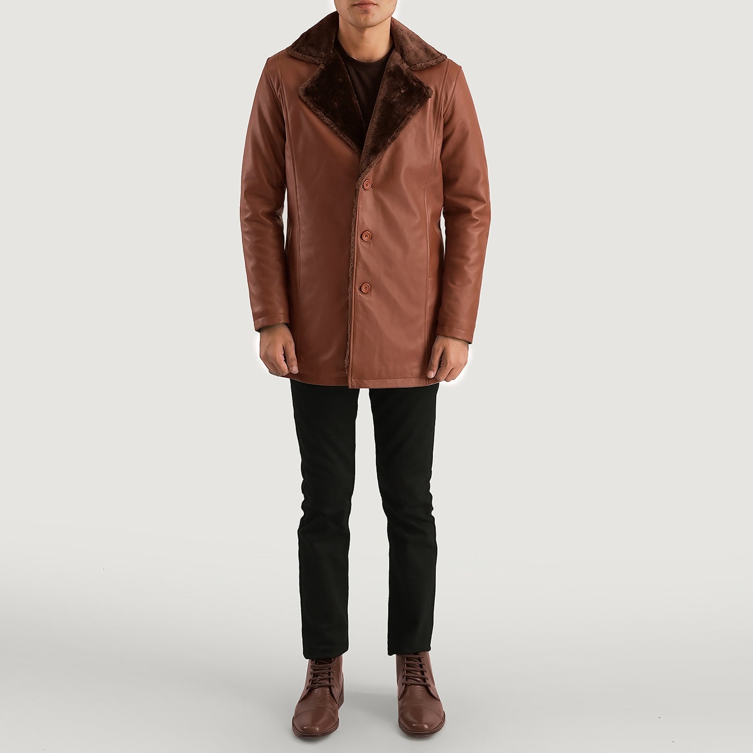 Cinnamon Brown Leather Fur Coat by Dash Racegear - men Jacket view 3