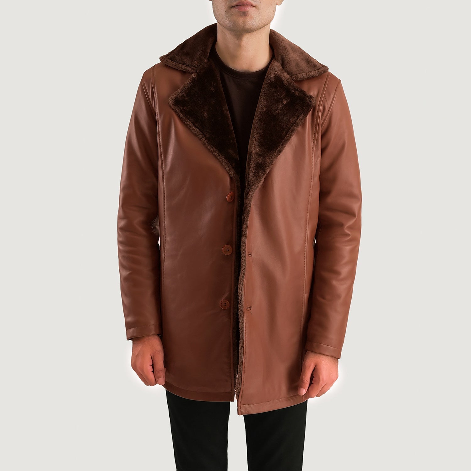 Cinnamon Brown Leather Fur Coat by Dash Racegear - men Jacket view 4