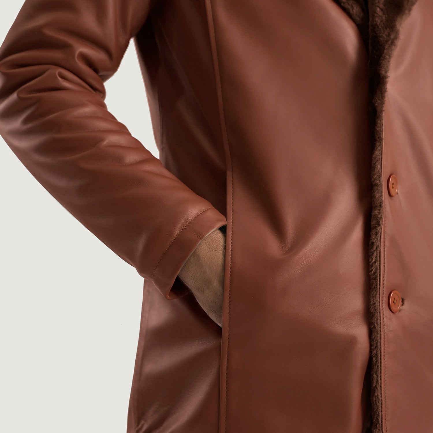 Cinnamon Brown Leather Fur Coat by Dash Racegear - men Jacket view 6