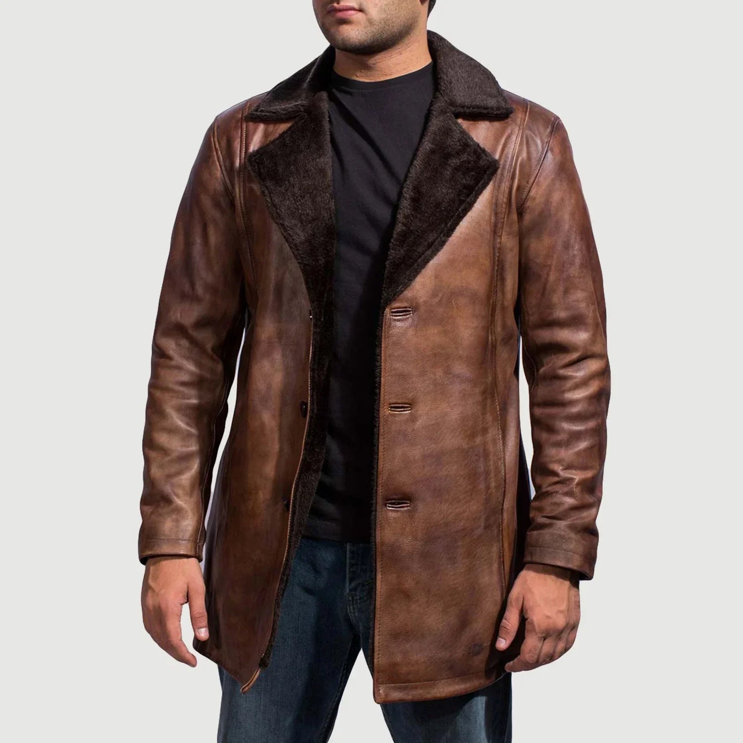 Cinnamon Distressed Leather Fur Coat by Dash Racegear - men Jacket view 1