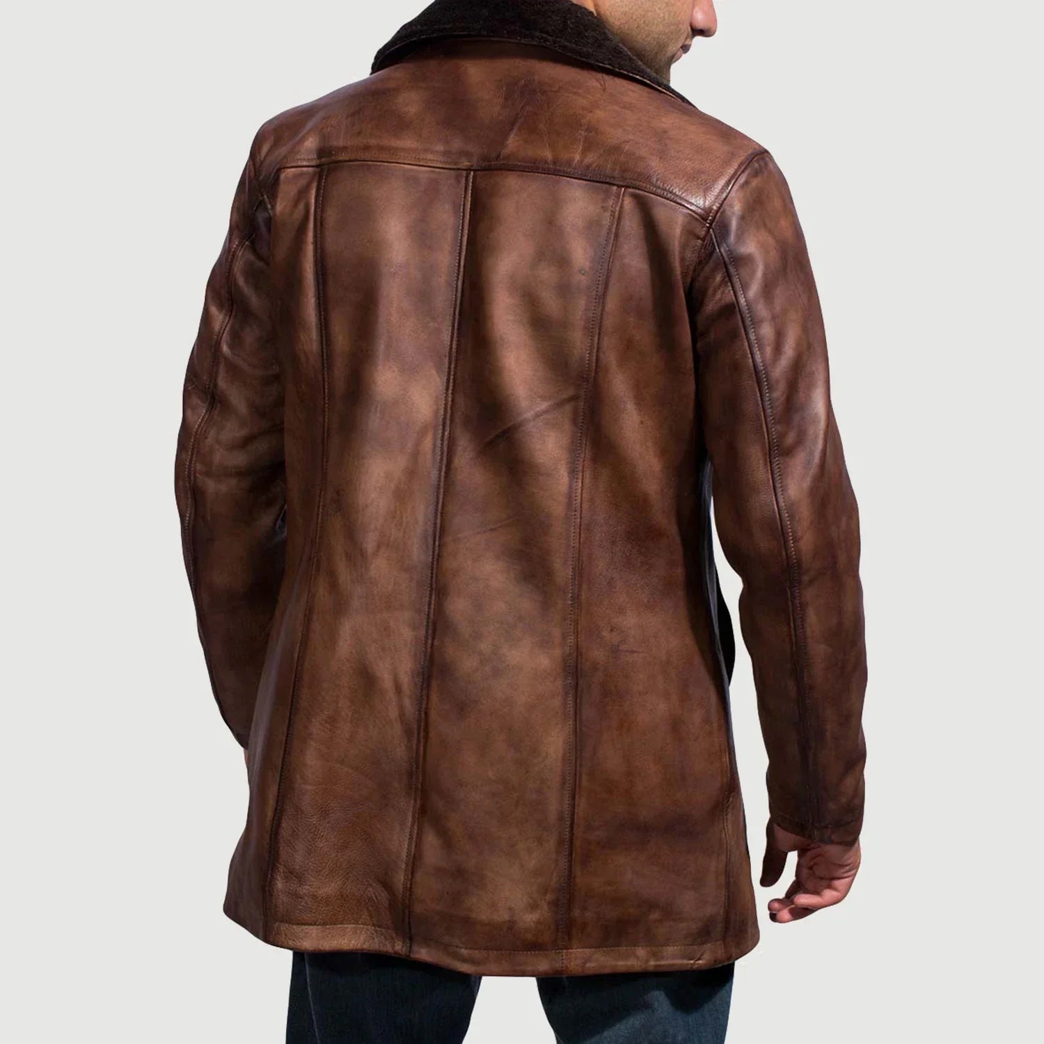 Cinnamon Distressed Leather Fur Coat by Dash Racegear - men Jacket view 5