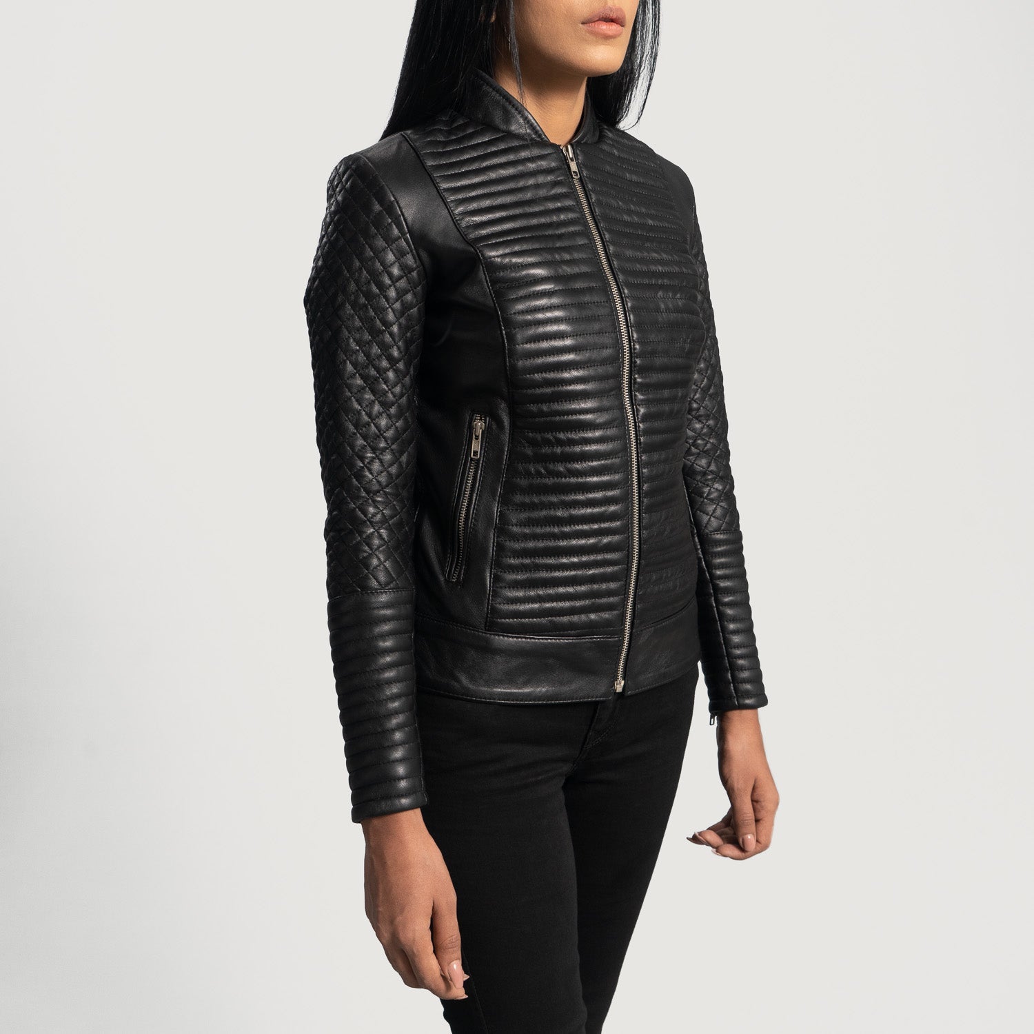 Cityscape Black Leather Biker Jacket by Dash Racegear - women Jacket view 2