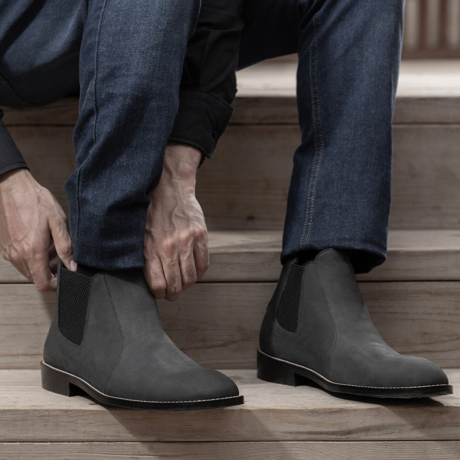 Clarkson Chelsea Grey Nubuck Leather Boots - StudGuard by Dash Racegear - men Leather Shoes view 4