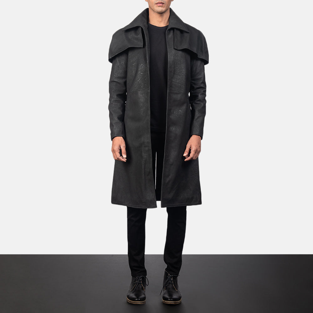 Classic Distressed Black Leather Duster by Dash Racegear - men Jacket view 1