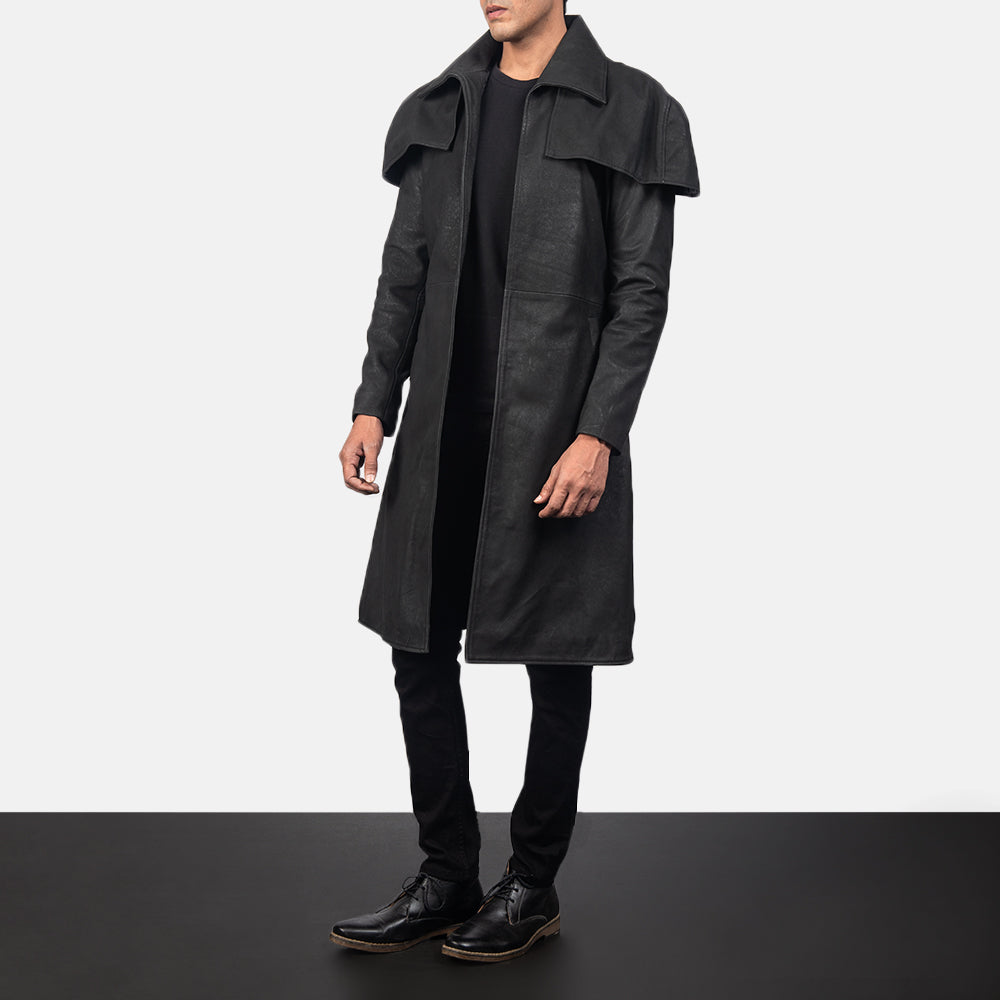 Classic Distressed Black Leather Duster by Dash Racegear - men Jacket view 2
