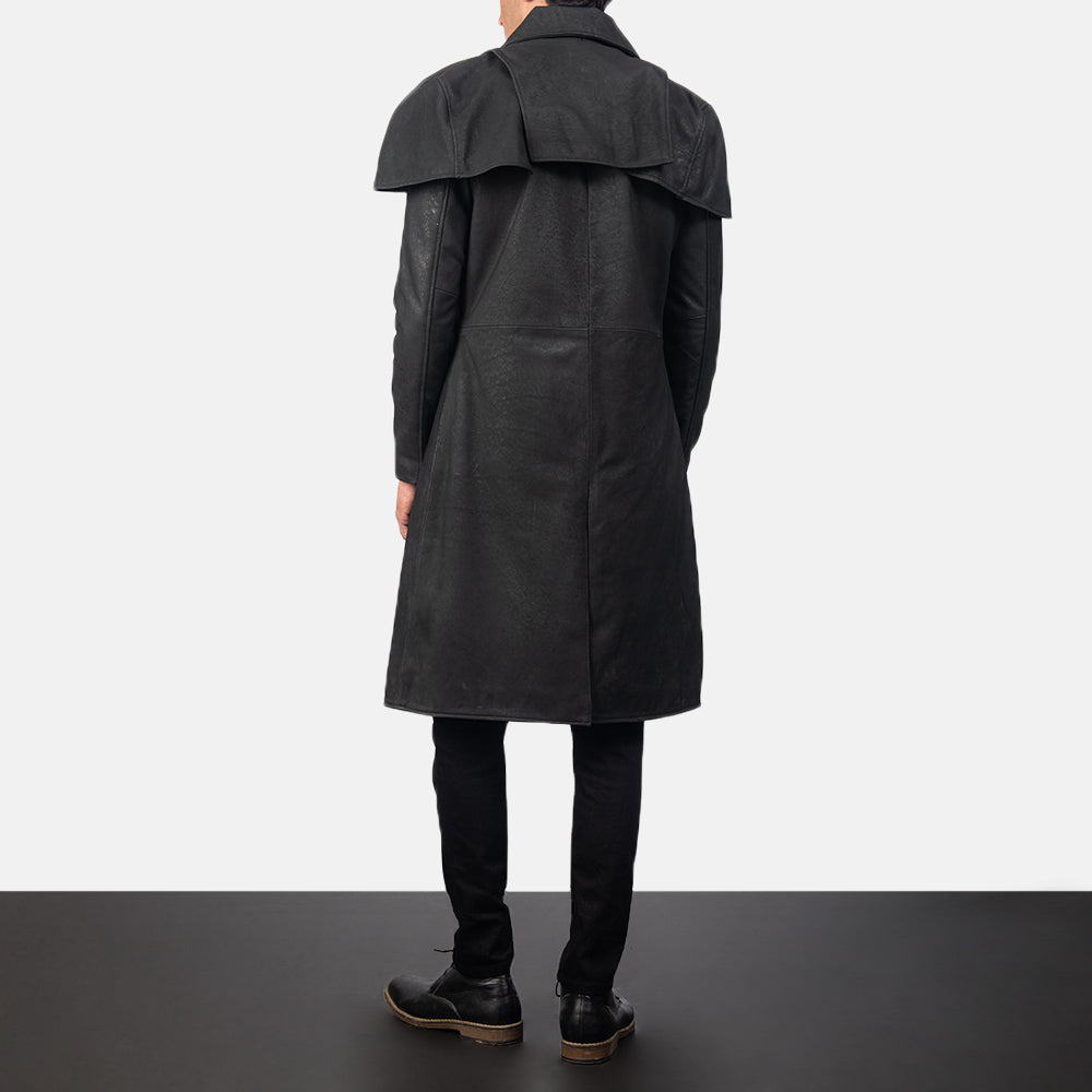 Classic Distressed Black Leather Duster by Dash Racegear - men Jacket view 3