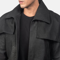 Classic Distressed Black Leather Duster by Dash Racegear - men Jacket view 4