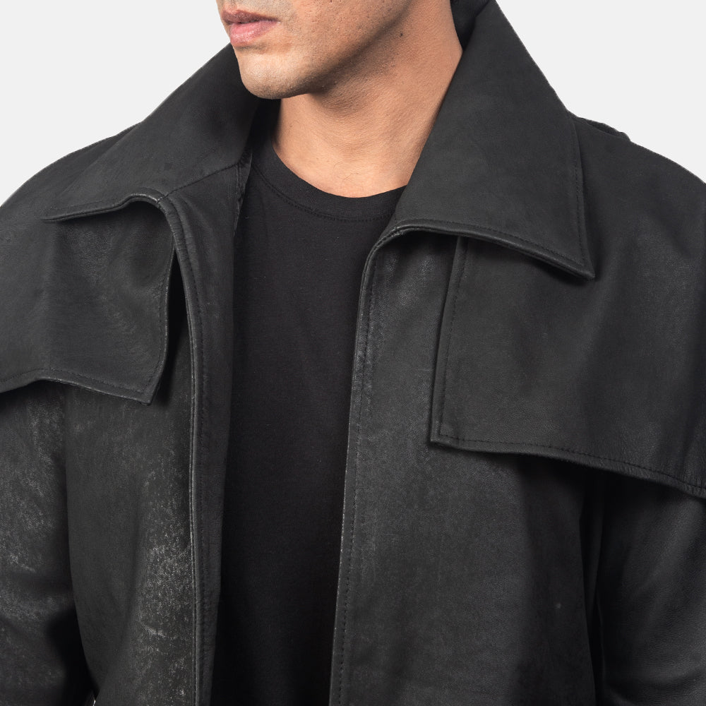 Classic Distressed Black Leather Duster by Dash Racegear - men Jacket view 4