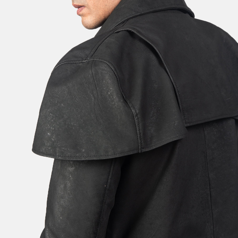 Classic Distressed Black Leather Duster by Dash Racegear - men Jacket view 5