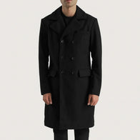 Claud Black Wool Double Breasted Coat by Dash Racegear - men Jacket view 1