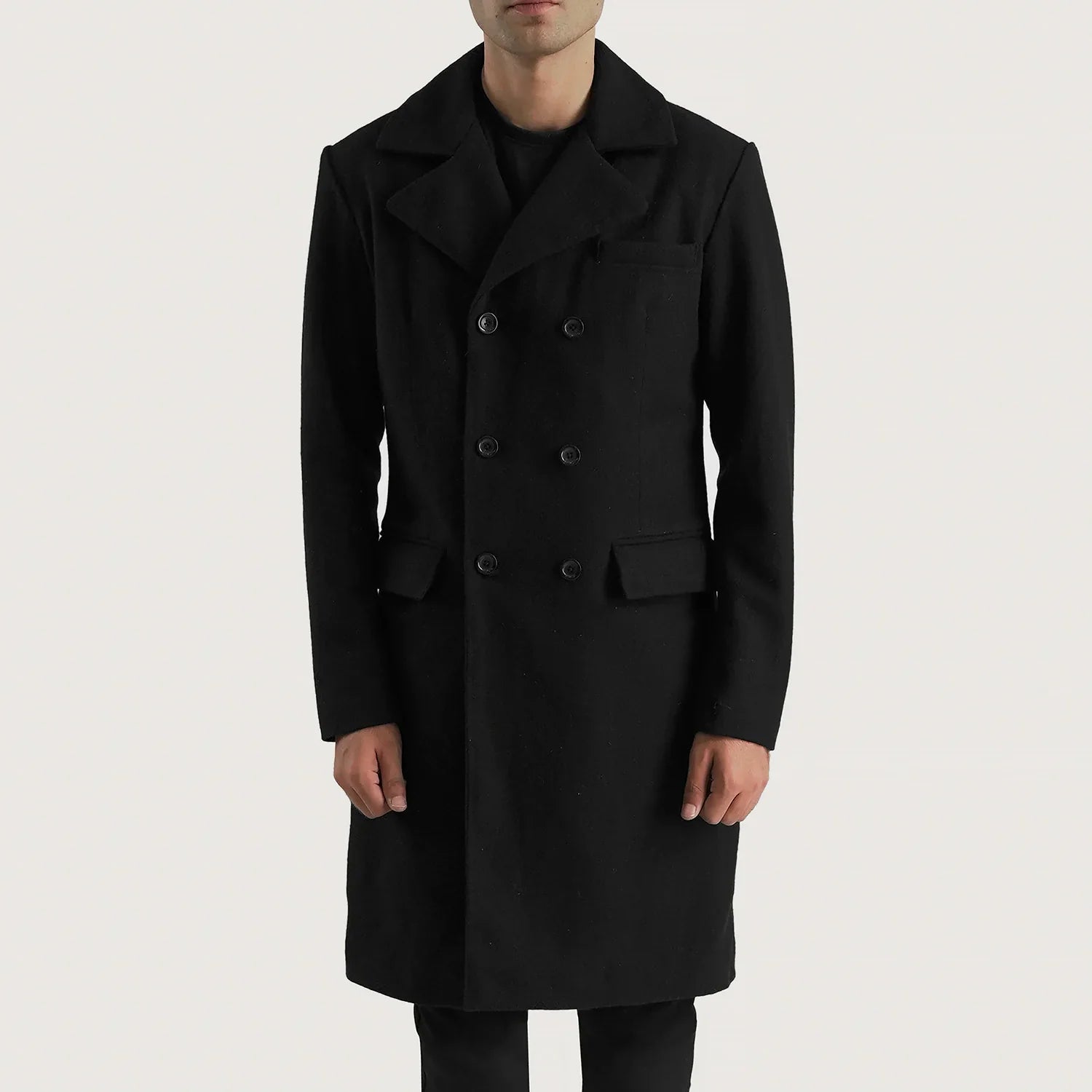 Claud Black Wool Double Breasted Coat by Dash Racegear - men Jacket view 1