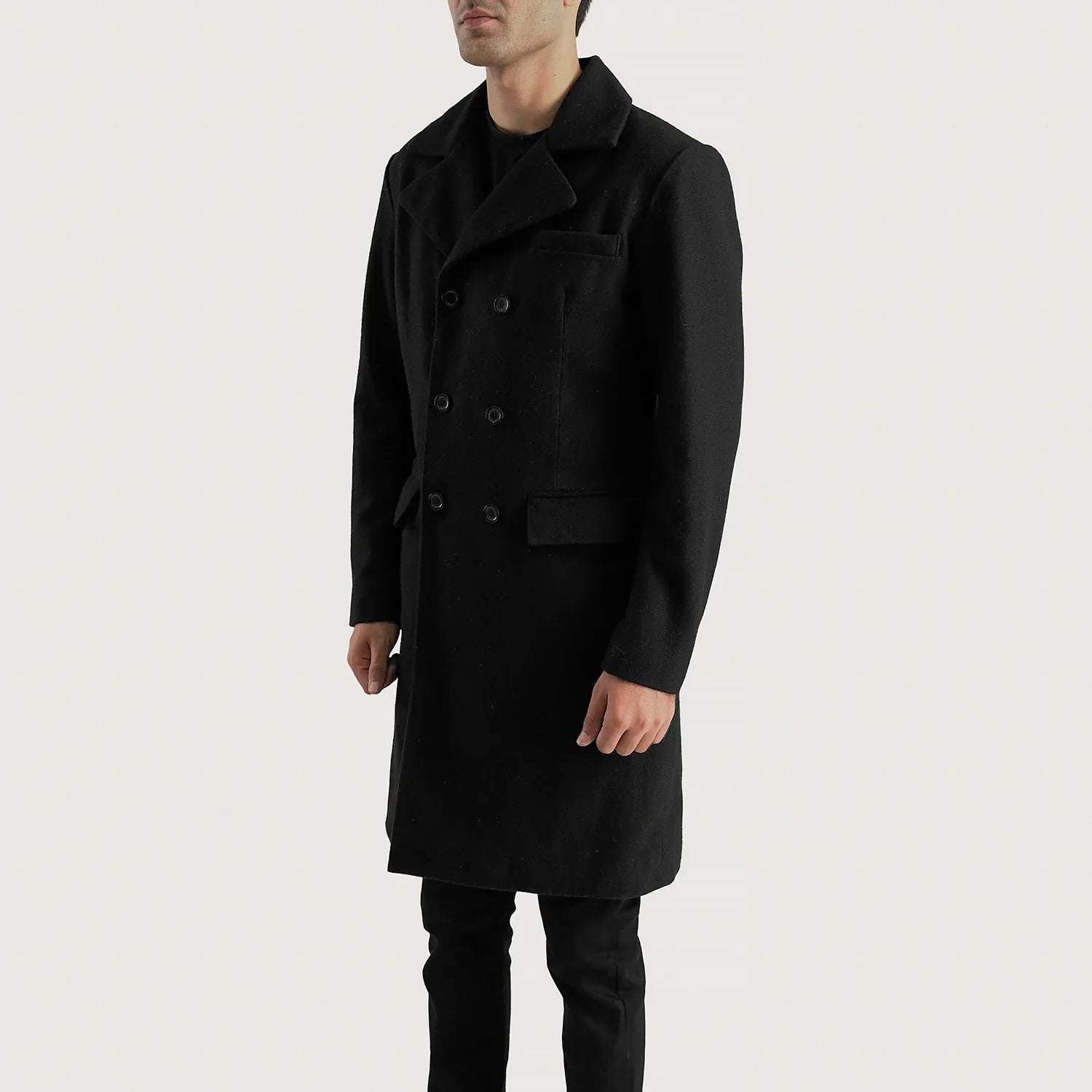 Claud Black Wool Double Breasted Coat by Dash Racegear - men Jacket view 2