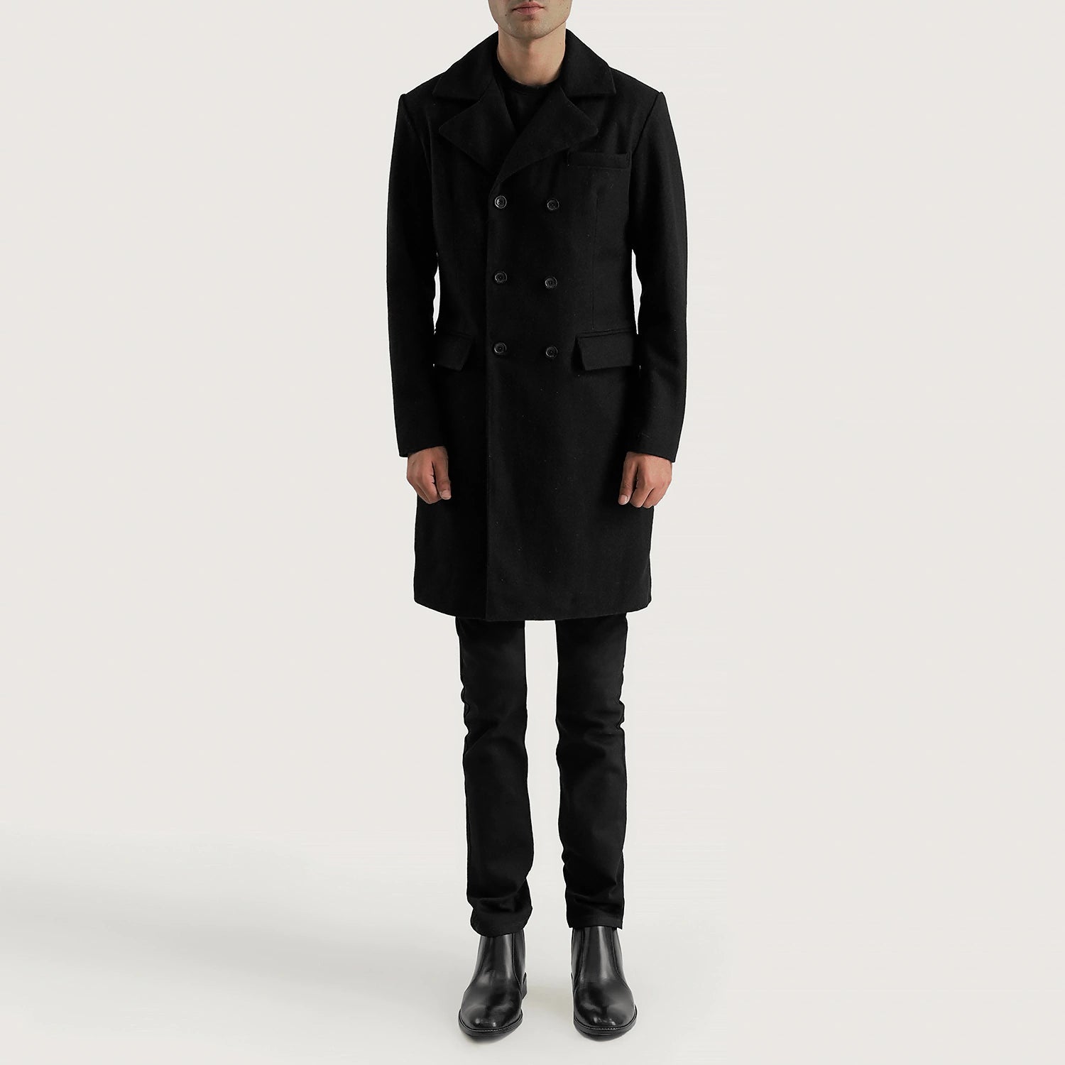 Claud Black Wool Double Breasted Coat by Dash Racegear - men Jacket view 3
