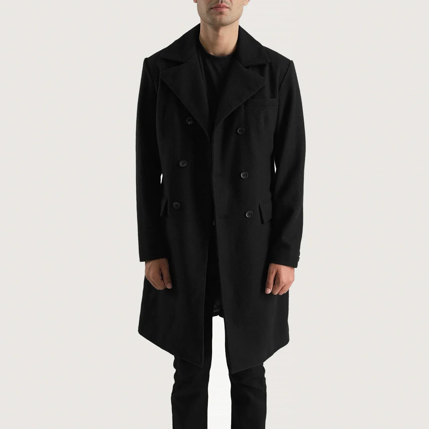 Claud Black Wool Double Breasted Coat by Dash Racegear - men Jacket view 4